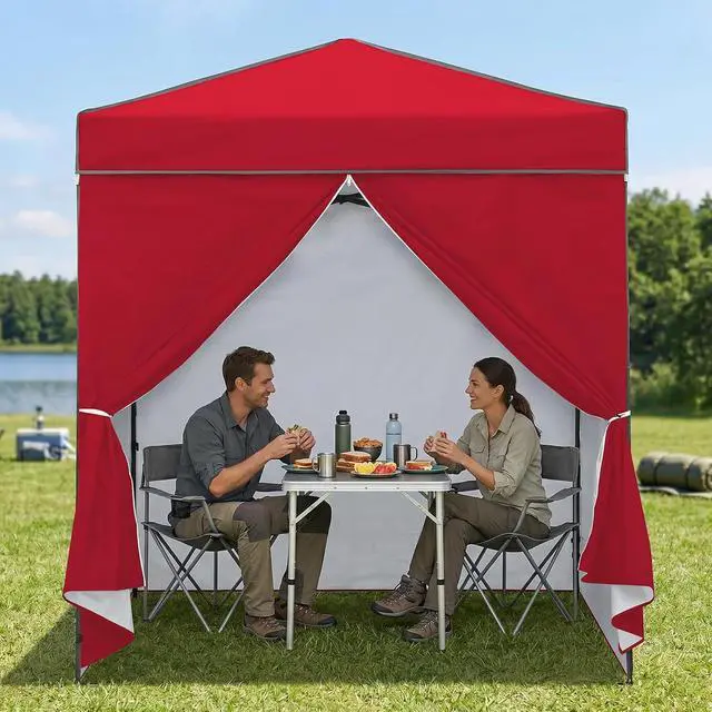 Alt view image 5 of 7 - 6x4 Instant Pop Up Canopy Tent with 4 Side Wall Panels, Straight Leg Sun Shelter, Portable Canopy with Carry Bag for Camping, Beach & Sports, Red