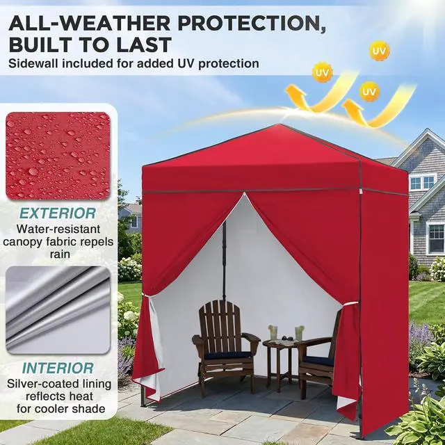 Alt view image 4 of 7 - 6x4 Instant Pop Up Canopy Tent with 4 Side Wall Panels, Straight Leg Sun Shelter, Portable Canopy with Carry Bag for Camping, Beach & Sports, Red