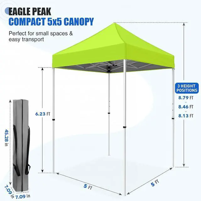 Alt view image 3 of 7 - 5x5 Pop Up Canopy Tent Instant Outdoor Canopy Easy Set-up Straight Leg Folding Shelter, Neon Green