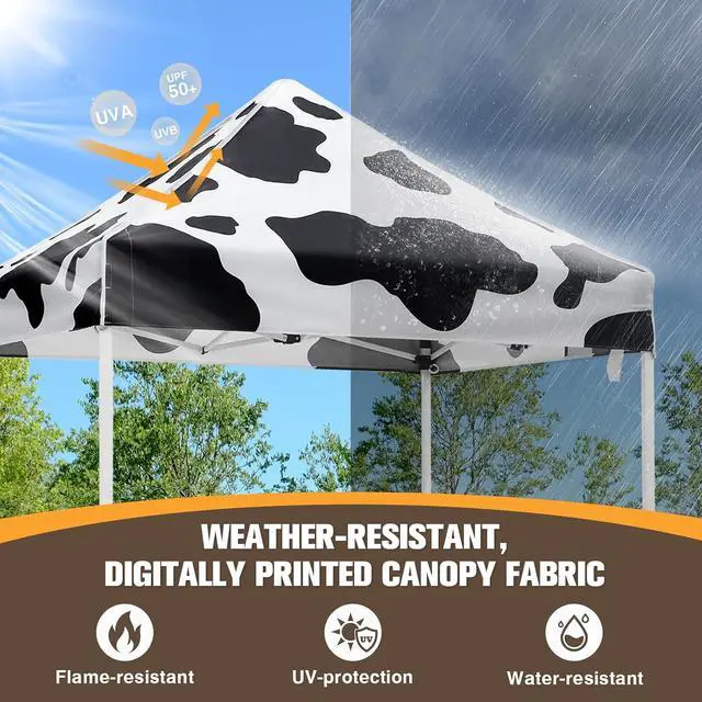 Alt view image 2 of 7 - 5x5 Pop Up Canopy Tent Instant Outdoor Canopy Easy Set-up Straight Leg Folding Shelter, Cow Print