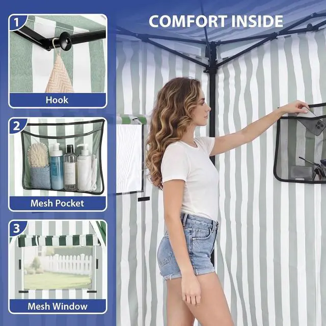 Alt view image 6 of 7 - Flex Ultra Compact 4x4 Pop-up Canopy, Sun Shelter, Changing Room, Portable Privacy Canopy Cabana for Pool, Fashion Photoshoots, or Camping, Green/White