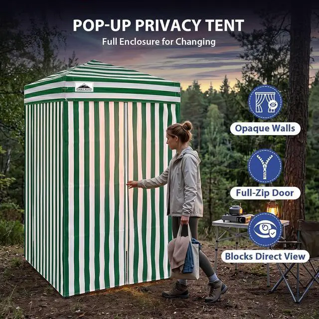 Alt view image 2 of 7 - Flex Ultra Compact 4x4 Pop-up Canopy, Sun Shelter, Changing Room, Portable Privacy Canopy Cabana for Pool, Fashion Photoshoots, or Camping, Green/White