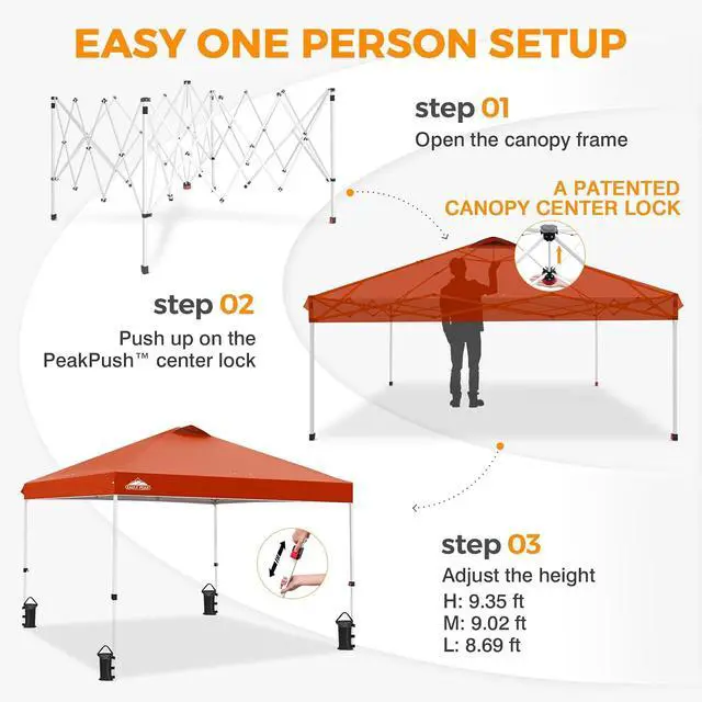 Alt view image 6 of 7 - Pop Up Canopy Tent with Wheeled Carry Bag, 8 Stakes, 4 Ropes, 4 Weight Bags, Easy Set Up Tent Canopy, 10x10 ft, 100sqft of Shade, Brick Red