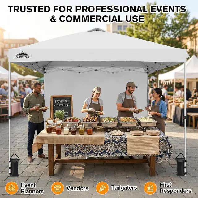 Alt view image 5 of 7 - Commercial Canopy 10x10 Pop Up Canopy Tent with 1 Sidewall, Easy Setup Heavy Duty Instant Event Shelter for Vendors & Markets, Outdoor Sun Shade, White
