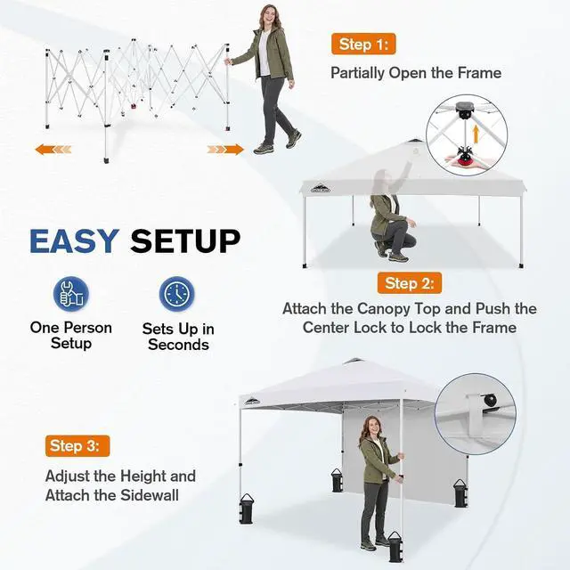 Alt view image 6 of 7 - Commercial Canopy 10x10 Pop Up Canopy Tent with 1 Sidewall, Easy Setup Heavy Duty Instant Event Shelter for Vendors & Markets, Outdoor Sun Shade, White