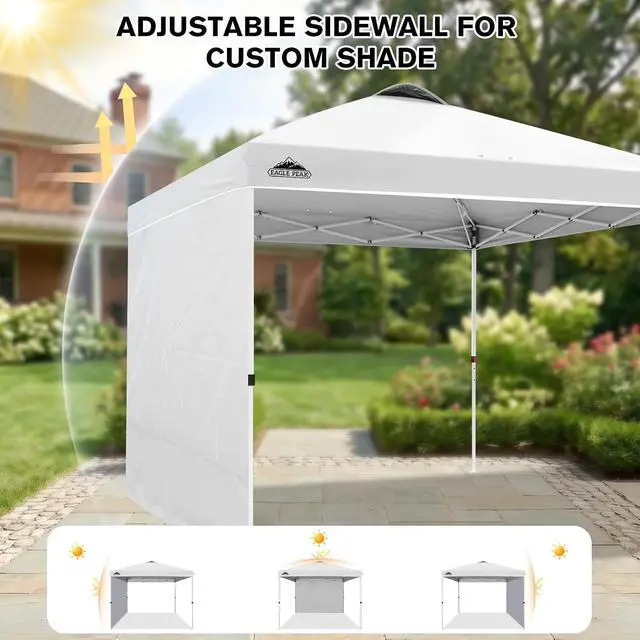 Alt view image 7 of 7 - Commercial Canopy 10x10 Pop Up Canopy Tent with 1 Sidewall, Easy Setup Heavy Duty Instant Event Shelter for Vendors & Markets, Outdoor Sun Shade, White