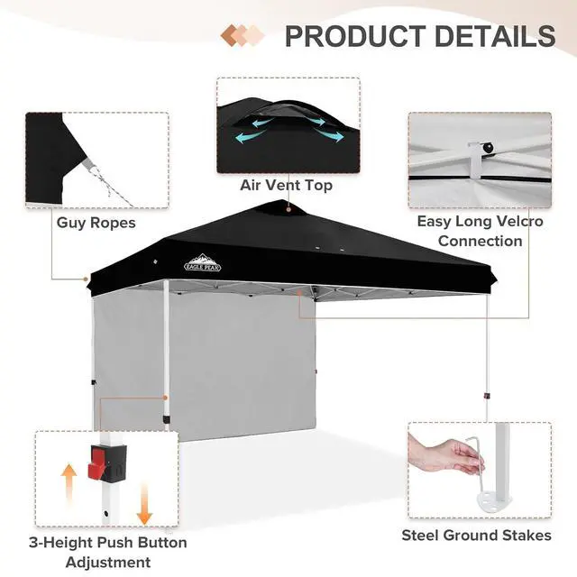 Alt view image 6 of 7 - Commercial Canopy 12x12 Pop Up Canopy Tent with 1 Sidewall, Easy Setup Heavy Duty Instant Event Shelter for Vendors & Markets, Outdoor Sun Shade, Black