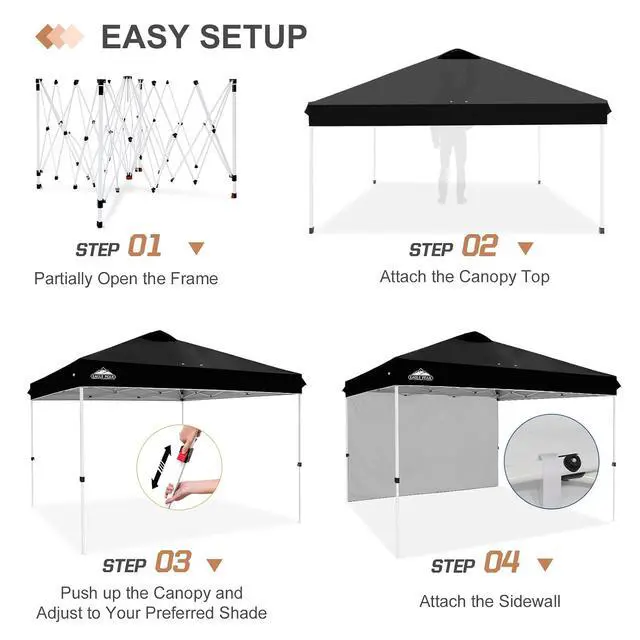 Alt view image 7 of 7 - Commercial Canopy 12x12 Pop Up Canopy Tent with 1 Sidewall, Easy Setup Heavy Duty Instant Event Shelter for Vendors & Markets, Outdoor Sun Shade, Black