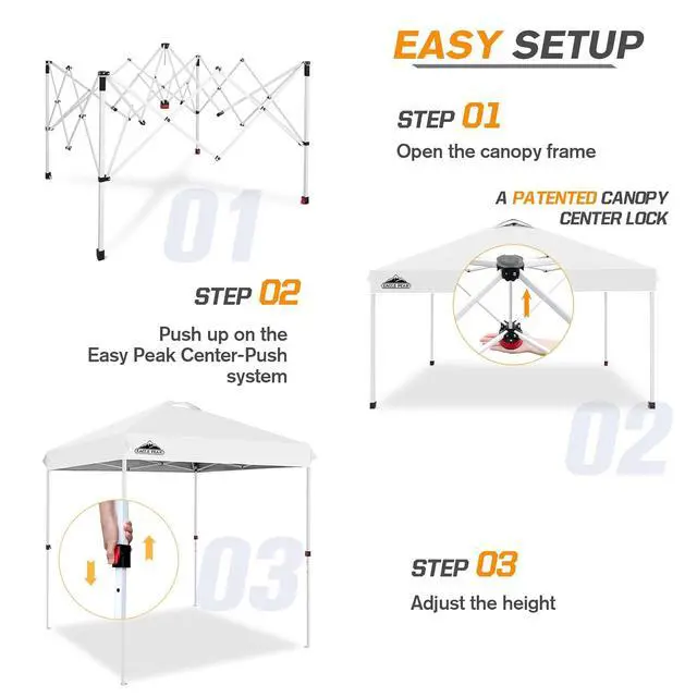 Alt view image 2 of 7 - Pop Up Canopy Tent with Wheeled Carry Bag, 8 Stakes, 4 Ropes, Easy Set Up Tent Canopy, 6.6x6.6 ft, White