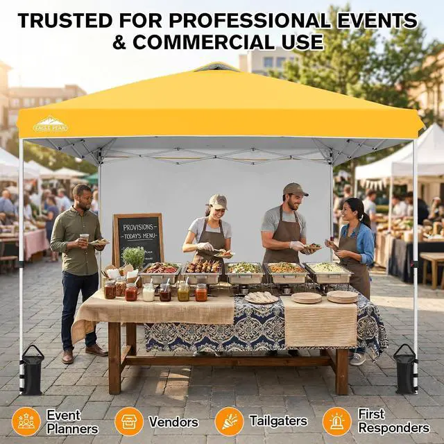 Alt view image 5 of 7 - Commercial Canopy 10x10 Pop Up Canopy Tent with 1 Sidewall, Easy Setup Heavy Duty Instant Event Shelter for Vendors & Markets, Outdoor Sun Shade, Yellow
