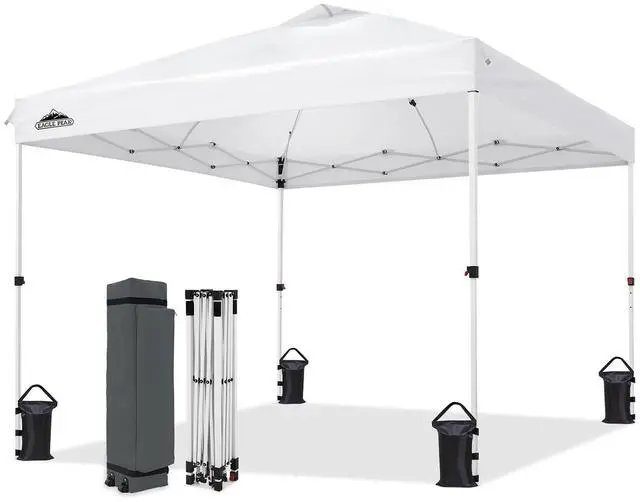 Main image of 10x10 Commercial Pop Up Canopy Tent, Easy 1-Person Setup, White | Anti-Pooling Umbrella-Rib Roof, Vented Top, Wheeled Bag & Anchor Kit