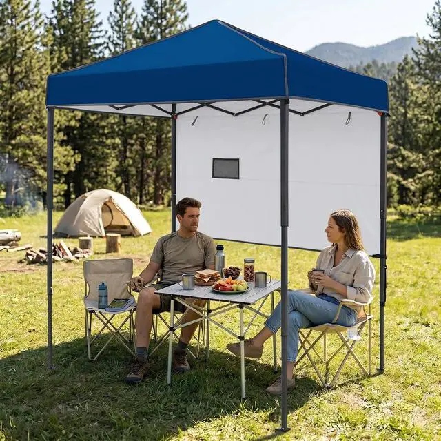 Alt view image 5 of 7 - 6x4 Instant Pop Up Canopy Tent with 1 Half Wall Panel, Straight Leg Sun Shelter, Portable Canopy with Carry Bag for Camping, Beach & Sports, Dark Blue