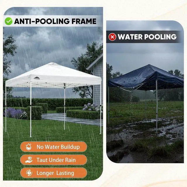Alt view image 6 of 7 - 10x10 Commercial Pop Up Canopy Tent, Easy 1-Person Setup, White | Anti-Pooling Umbrella-Rib Roof, Vented Top, Wheeled Bag & Anchor Kit