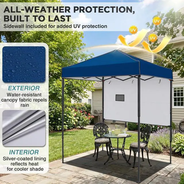 Alt view image 4 of 7 - 6x4 Instant Pop Up Canopy Tent with 1 Half Wall Panel, Straight Leg Sun Shelter, Portable Canopy with Carry Bag for Camping, Beach & Sports, Dark Blue