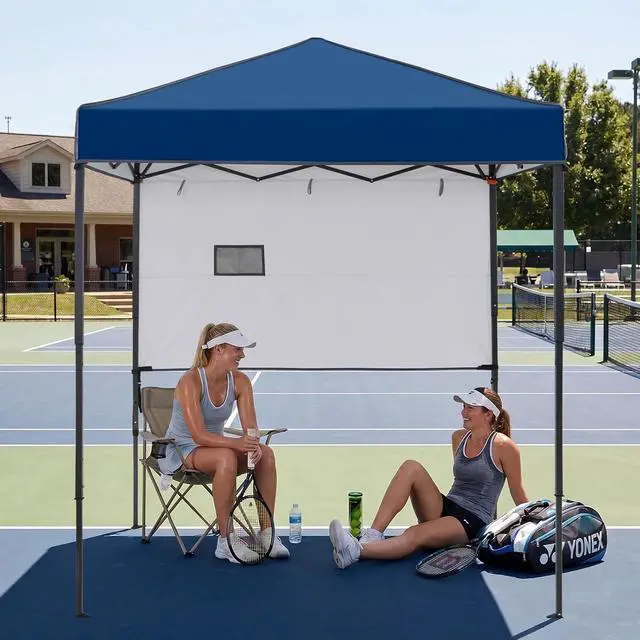 Alt view image 7 of 7 - 6x4 Instant Pop Up Canopy Tent with 1 Half Wall Panel, Straight Leg Sun Shelter, Portable Canopy with Carry Bag for Camping, Beach & Sports, Dark Blue