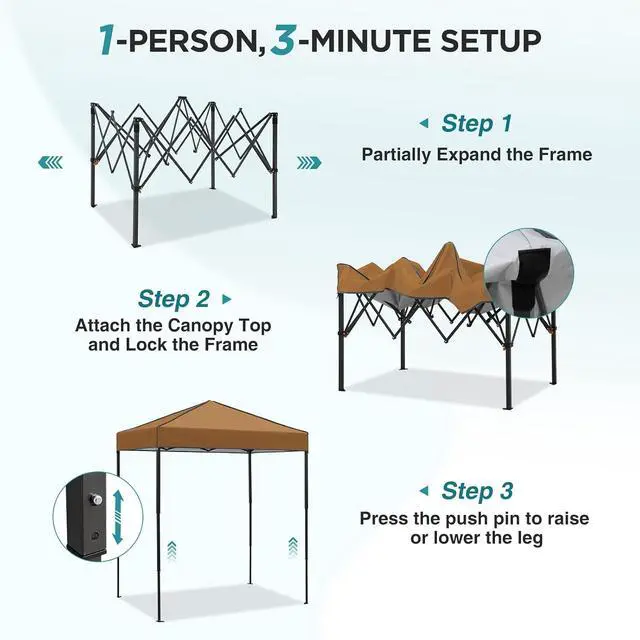 Alt view image 2 of 7 - 6x4 Instant Pop Up Canopy Tent, Straight Leg Sun Shelter, Portable Canopy with Carry Bag for Camping, Beach & Sports, Khaki