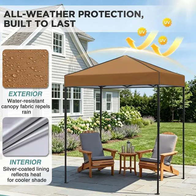 Alt view image 4 of 7 - 6x4 Instant Pop Up Canopy Tent, Straight Leg Sun Shelter, Portable Canopy with Carry Bag for Camping, Beach & Sports, Khaki