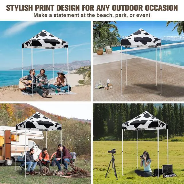 Alt view image 5 of 7 - 5x5 Pop Up Canopy Tent Instant Outdoor Canopy Easy Set-up Straight Leg Folding Shelter, Cow Print