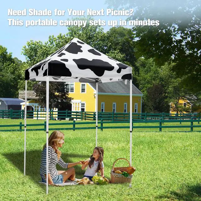 Alt view image 7 of 7 - 5x5 Pop Up Canopy Tent Instant Outdoor Canopy Easy Set-up Straight Leg Folding Shelter, Cow Print