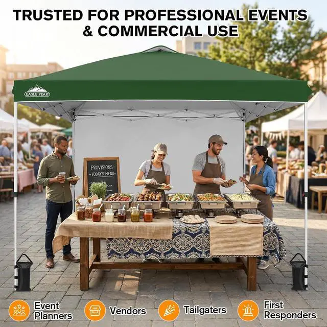 Alt view image 5 of 7 - Commercial Canopy 10x10 Pop Up Canopy Tent with 1 Sidewall, Easy Setup Heavy Duty Instant Event Shelter for Vendors & Markets, Outdoor Sun Shade, Green