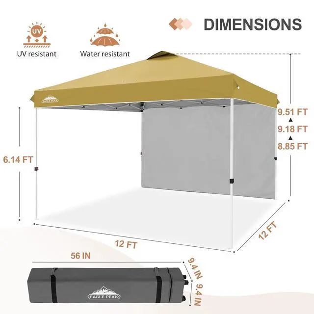 Alt view image 3 of 7 - Commercial Canopy 12x12 Pop Up Canopy Tent with 1 Sidewall, Easy Setup Heavy Duty Instant Event Shelter for Vendors & Markets, Outdoor Sun Shade, Beige