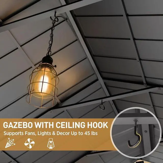 Alt view image 7 of 7 - 11x13 Hardtop Gazebo, Exposed Beam Rustic Gazebo, Galvanized Steel Gable Roof with Cedar Wood Frame, Outdoor Pavilion for Patio, Deck, Lawn and Garden Natural Wood/Black