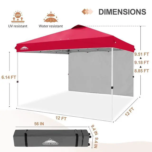 Alt view image 3 of 7 - Commercial Canopy 12x12 Pop Up Canopy Tent with 1 Sidewall, Easy Setup Heavy Duty Instant Event Shelter for Vendors & Markets, Outdoor Sun Shade, Red