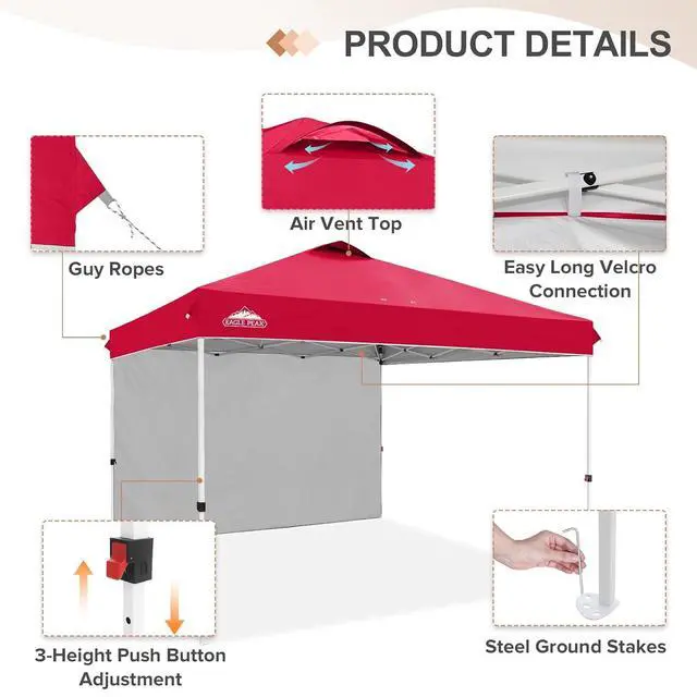 Alt view image 6 of 7 - Commercial Canopy 12x12 Pop Up Canopy Tent with 1 Sidewall, Easy Setup Heavy Duty Instant Event Shelter for Vendors & Markets, Outdoor Sun Shade, Red