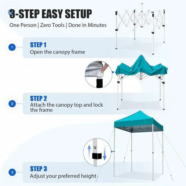 Alt view image 7 of 7 - 5x5 Pop Up Canopy Tent Instant Outdoor Canopy Easy Set-up Straight Leg Folding Shelter, Turquoise