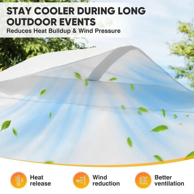 Alt view image 7 of 7 - 10x10 Commercial Pop Up Canopy Tent, Easy 1-Person Setup, White | Anti-Pooling Umbrella-Rib Roof, Vented Top, Wheeled Bag & Anchor Kit