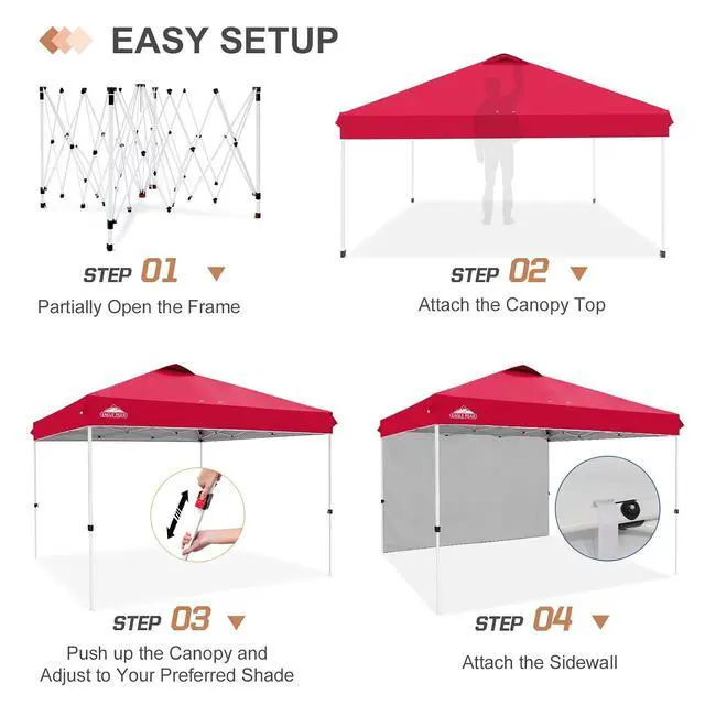Alt view image 7 of 7 - Commercial Canopy 12x12 Pop Up Canopy Tent with 1 Sidewall, Easy Setup Heavy Duty Instant Event Shelter for Vendors & Markets, Outdoor Sun Shade, Red