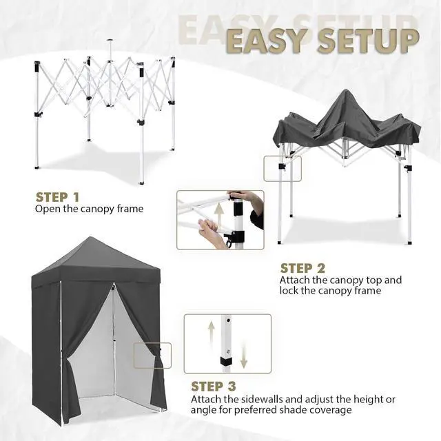 Alt view image 2 of 7 - 5x5 Instant Canopy with 4-Side Wall Panels, Small Pop up Portable Canopy Tent with Carry Bag, Light Weight Sun Shelter for Sports, Camping and Beach, Gray