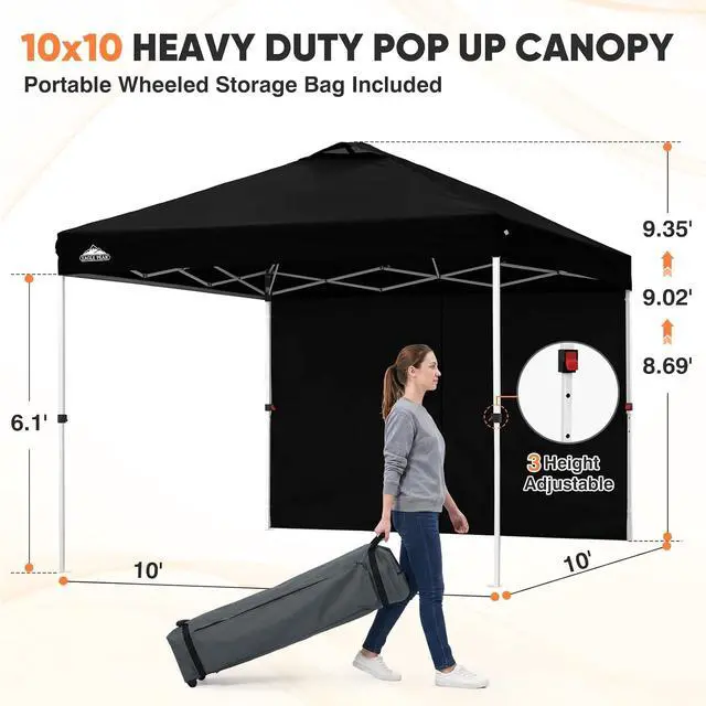 Alt view image 3 of 7 - 10x10 Commercial Pop Up Canopy Tent, Black