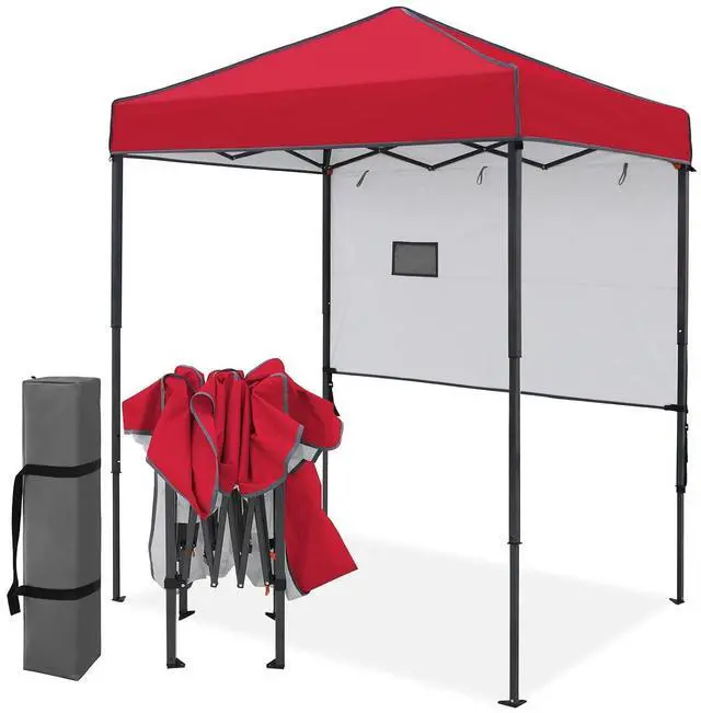 Main image of 6x4 Instant Pop Up Canopy Tent with 1 Half Wall Panel, Straight Leg Sun Shelter, Portable Canopy with Carry Bag for Camping, Beach & Sports, Red