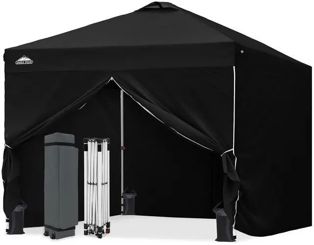 Main image of 10x10 Commercial Pop Up Canopy Tent with 4 Sidewalls, Anti-Pooling Umbrella-Rib Roof, Easy 1-Person Setup, Vented Top, Wheeled Bag & Anchor Kit Markets, Festivals & Events, Black
