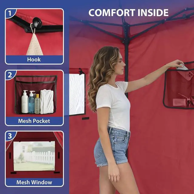 Alt view image 6 of 7 - Flex Ultra Compact 4x4 Pop-up Canopy, Sun Shelter, Changing Room, Portable Privacy Canopy Cabana for Pool, Fashion Photoshoots, or Camping, Red