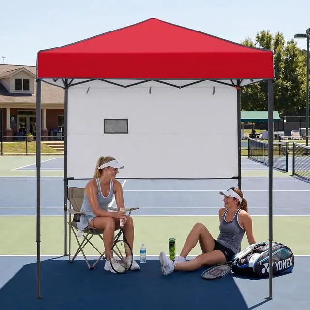 Alt view image 7 of 7 - 6x4 Instant Pop Up Canopy Tent with 1 Half Wall Panel, Straight Leg Sun Shelter, Portable Canopy with Carry Bag for Camping, Beach & Sports, Red