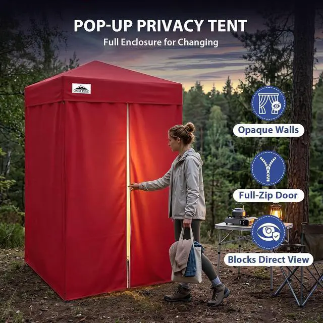 Alt view image 2 of 7 - Flex Ultra Compact 4x4 Pop-up Canopy, Sun Shelter, Changing Room, Portable Privacy Canopy Cabana for Pool, Fashion Photoshoots, or Camping, Red