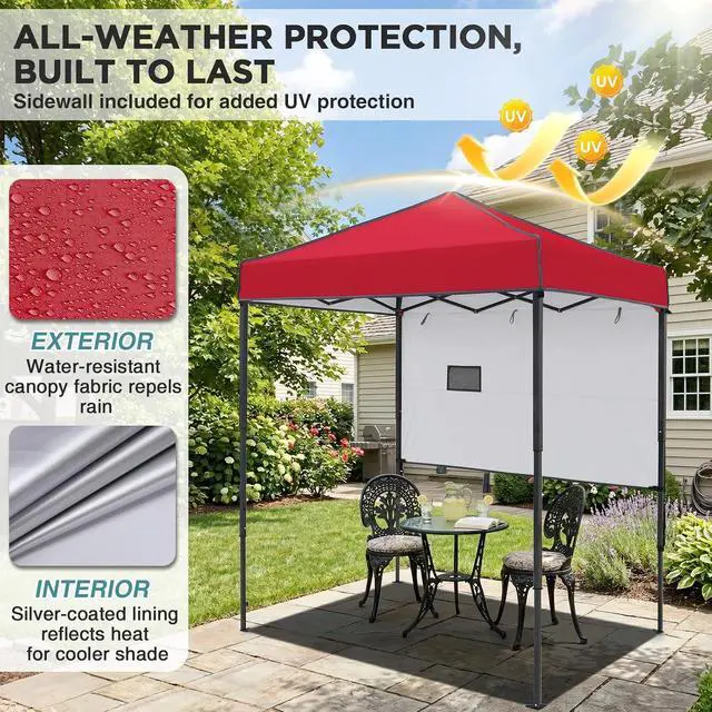 Alt view image 4 of 7 - 6x4 Instant Pop Up Canopy Tent with 1 Half Wall Panel, Straight Leg Sun Shelter, Portable Canopy with Carry Bag for Camping, Beach & Sports, Red