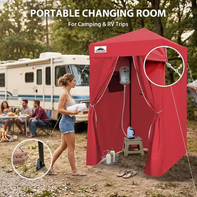 Alt view image 5 of 7 - Flex Ultra Compact 4x4 Pop-up Canopy, Sun Shelter, Changing Room, Portable Privacy Canopy Cabana for Pool, Fashion Photoshoots, or Camping, Red