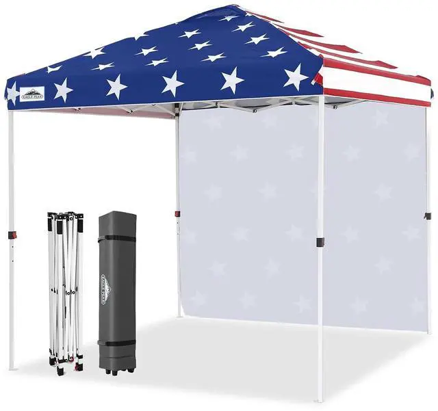 Main image of Commercial Canopy 8x8 Pop Up Canopy Tent with 1 Sidewall, Easy Setup Heavy Duty Instant Event Shelter for Vendors & Markets, Outdoor Sun Shade, American Flag