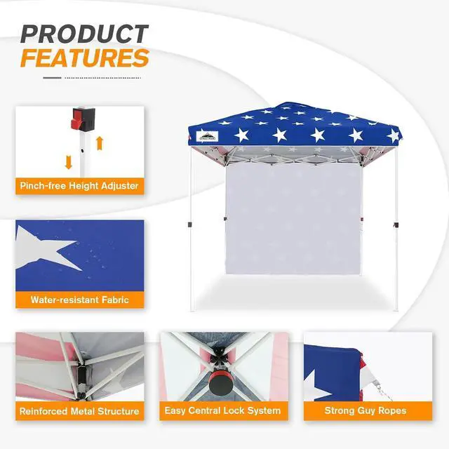 Alt view image 6 of 7 - Commercial Canopy 8x8 Pop Up Canopy Tent with 1 Sidewall, Easy Setup Heavy Duty Instant Event Shelter for Vendors & Markets, Outdoor Sun Shade, American Flag