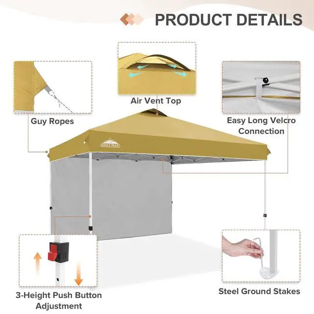 Alt view image 6 of 7 - Commercial Canopy 12x12 Pop Up Canopy Tent with 1 Sidewall, Easy Setup Heavy Duty Instant Event Shelter for Vendors & Markets, Outdoor Sun Shade, Beige