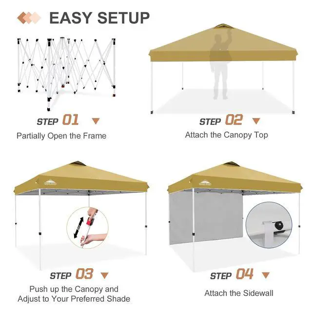 Alt view image 7 of 7 - Commercial Canopy 12x12 Pop Up Canopy Tent with 1 Sidewall, Easy Setup Heavy Duty Instant Event Shelter for Vendors & Markets, Outdoor Sun Shade, Beige