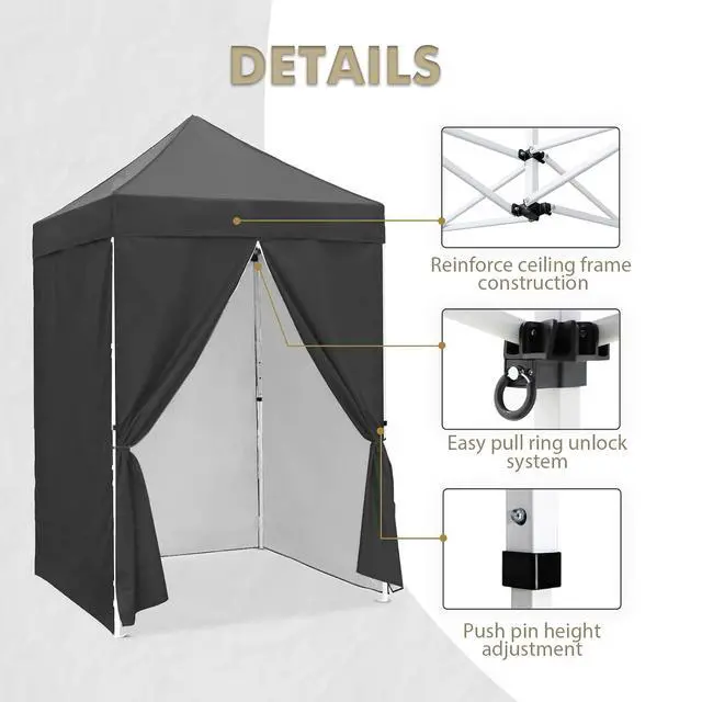 Alt view image 4 of 7 - 5x5 Instant Canopy with 4-Side Wall Panels, Small Pop up Portable Canopy Tent with Carry Bag, Light Weight Sun Shelter for Sports, Camping and Beach, Gray