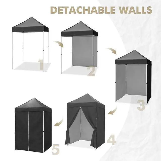 Alt view image 7 of 7 - 5x5 Instant Canopy with 4-Side Wall Panels, Small Pop up Portable Canopy Tent with Carry Bag, Light Weight Sun Shelter for Sports, Camping and Beach, Gray