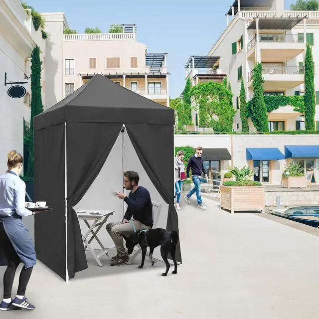 Alt view image 5 of 7 - 5x5 Instant Canopy with 4-Side Wall Panels, Small Pop up Portable Canopy Tent with Carry Bag, Light Weight Sun Shelter for Sports, Camping and Beach, Gray