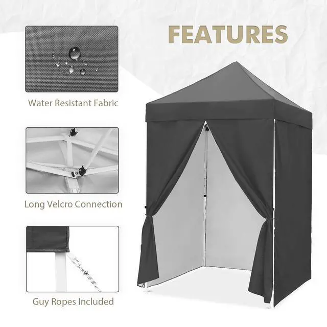 Alt view image 6 of 7 - 5x5 Instant Canopy with 4-Side Wall Panels, Small Pop up Portable Canopy Tent with Carry Bag, Light Weight Sun Shelter for Sports, Camping and Beach, Gray