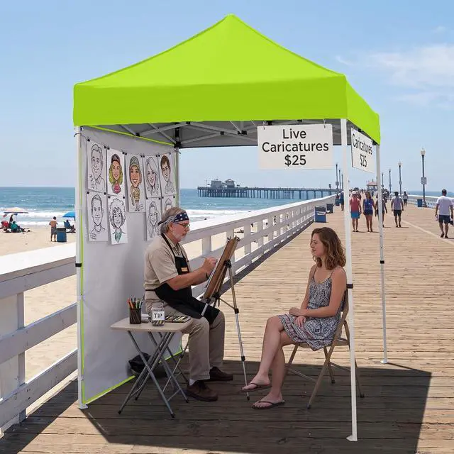 Alt view image 5 of 7 - Pop up Canopy 5x5, Outdoor Portable Canopy Tent with One Removable Sunwall, Carry Bag Included, Neon Green