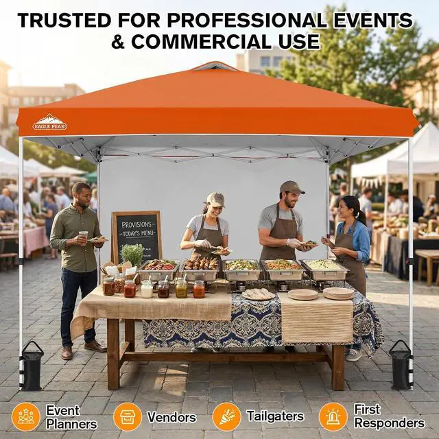 Alt view image 5 of 7 - Commercial Canopy 10x10 Pop Up Canopy Tent with 1 Sidewall, Easy Setup Heavy Duty Instant Event Shelter for Vendors & Markets, Outdoor Sun Shade, Orange